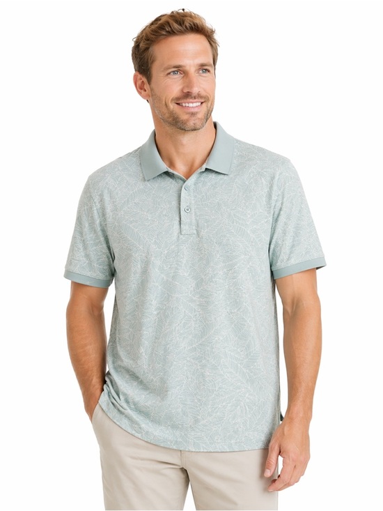 Denver Hayes Other - Light Blue Green Leaf-Print Cotton Polo Shirt XL